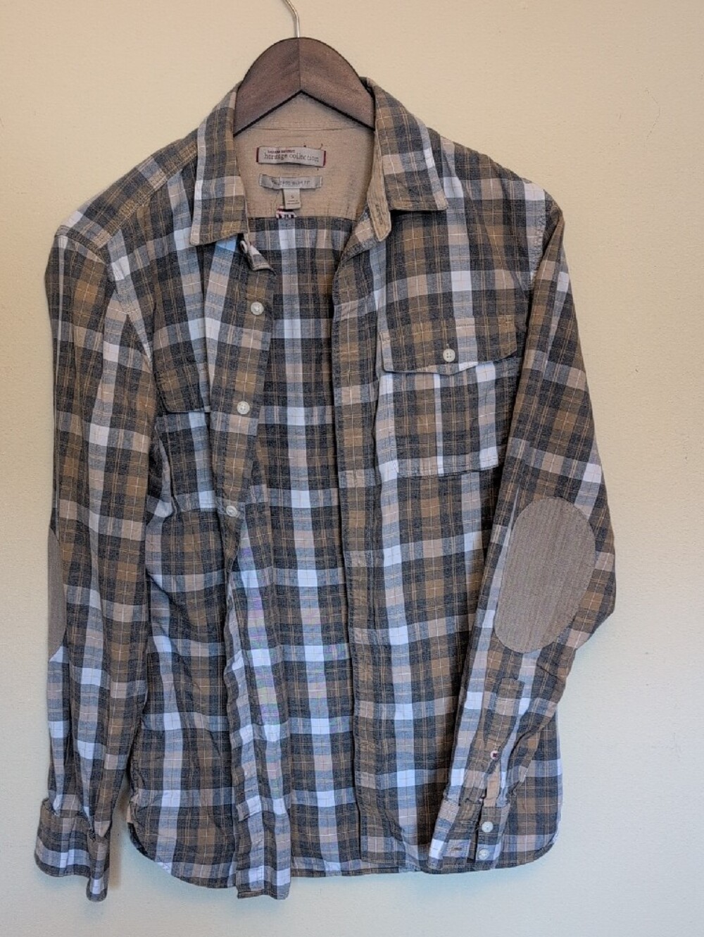 Banana Republic Slim Fit Plaid Button-Down Shirt in Gray and Tan Small